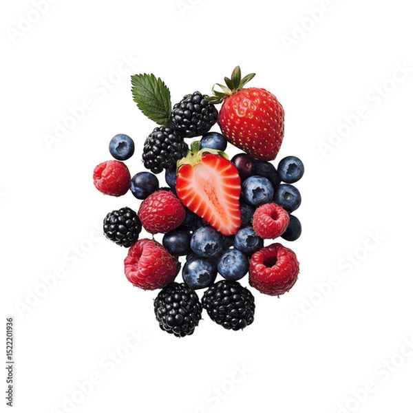 Fototapeta Mixed berries collection isolated on transparent background