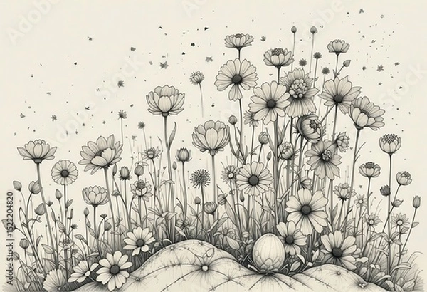 Fototapeta Beautiful floral illustration with detailed line art and intricate designs of flowers