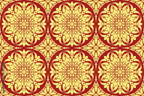 Fototapeta seamless traditional Thai art floral pattern in damask style motifs suitable for wallpaper, textile, tile, cloth, curtain and fabric design isolated illustration vector archive EPS file.