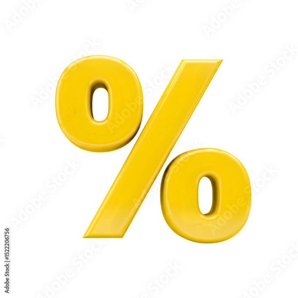 Obraz Bold Yellow Percentage Symbol 3D Render transparent background