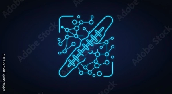 Fototapeta Futuristic neon medical technology concept displaying molecular connection with implantable medical device