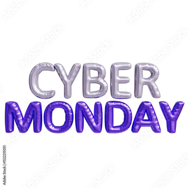 Fototapeta Cyber monday sale 3d inflated balloon text. Cyber monday 3d rendered icon