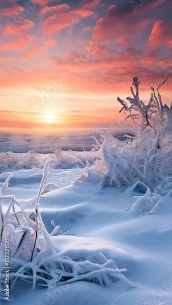Obraz an AI Image Generator, Intricate Frost Patterns on a Frozen Surface