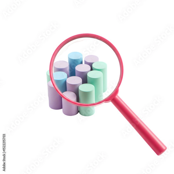 Obraz Magnifying Glass Examining Pastel Cylinder Data Representation transparent background