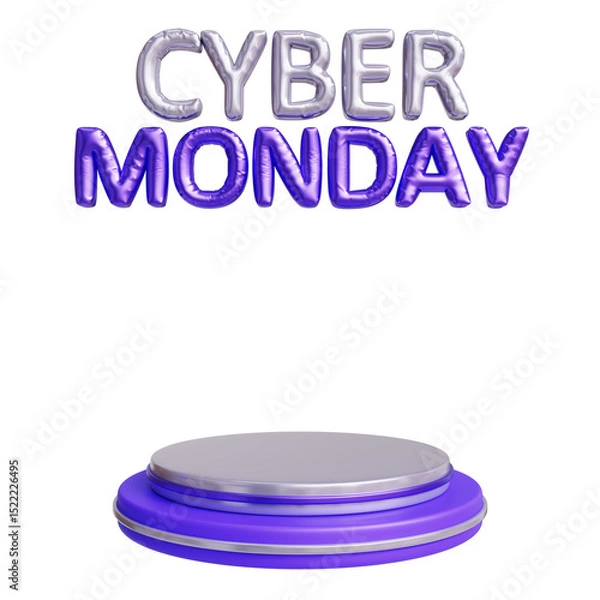 Fototapeta Cyber monday 3d podium display and inflated text for promotion marketing
