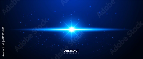 Fototapeta Glowing blue light flare with sparkles on dark blue background. vector illustration