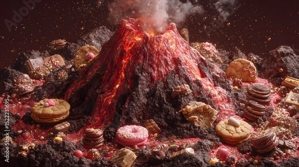 Fototapeta Chocolate Mountain explodes with delicious cookies