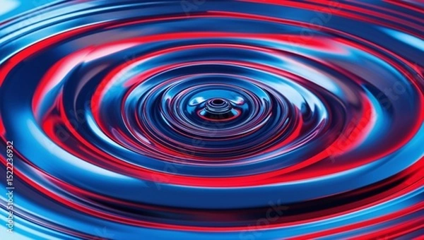 Obraz Vibrant Abstract Ripple Effect Artwork with Blue and Red Concentric Circles and Glossy Texture