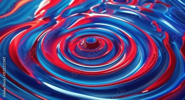Obraz Vibrant Abstract Ripple Effect Artwork with Blue and Red Concentric Circles and Glossy Texture