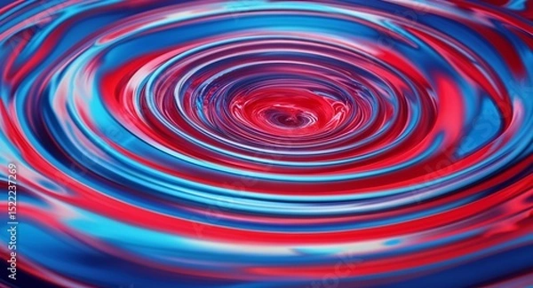 Obraz Vibrant Abstract Ripple Effect Artwork with Blue and Red Concentric Circles and Glossy Texture