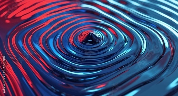 Obraz Vibrant Abstract Ripple Effect Artwork with Blue and Red Concentric Circles and Glossy Texture