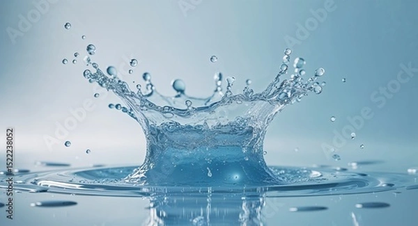Obraz High Resolution Water Splash Photo with Clear Blue Wave and Droplets on Clean White Background