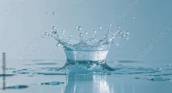 Obraz High Resolution Water Splash Photo with Clear Blue Wave and Droplets on Clean White Background