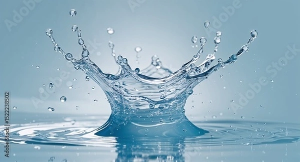 Obraz High Resolution Water Splash Photo with Clear Blue Wave and Droplets on Clean White Background