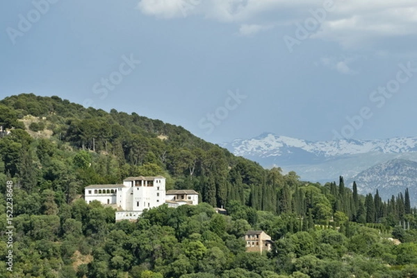 Fototapeta view of the rural village of el generalife outside the walls of the alhambra in granada
