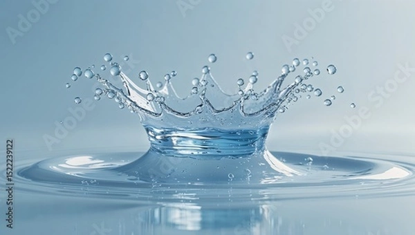 Obraz High Resolution Water Splash Photo with Clear Blue Wave and Droplets on Clean White Background