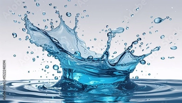 Obraz High Resolution Water Splash Photo with Crown Shape on Reflective Surface and Soft Blue Background