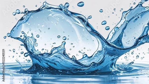 Obraz High Resolution Water Splash Photo with Crown Shape on Reflective Surface and Soft Blue Background