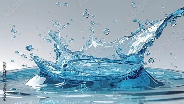 Obraz High Resolution Water Splash Photo with Crown Shape on Reflective Surface and Soft Blue Background