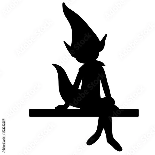 Obraz Playful elf silhouette sitting on a shelf, Christmas decoration
