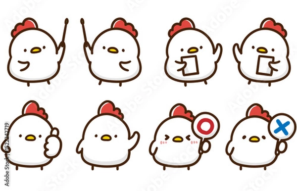 Obraz 色々なポーズをするかわいいにわとりのデフォルメイラストセット