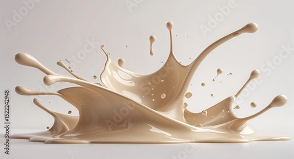 Obraz Creamy Beige Liquid Splash Artwork with Glossy Texture and Elegant Motion on White Background