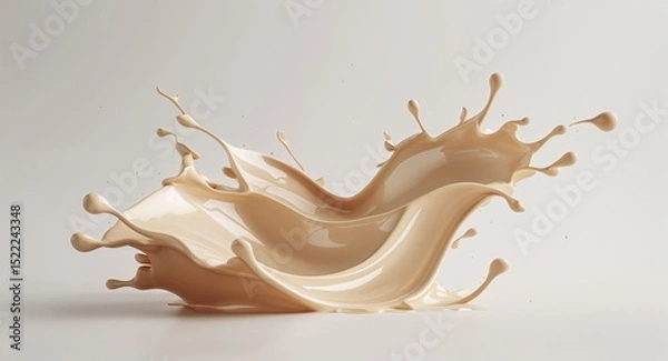 Obraz Creamy Beige Liquid Splash Artwork with Glossy Texture and Elegant Motion on White Background