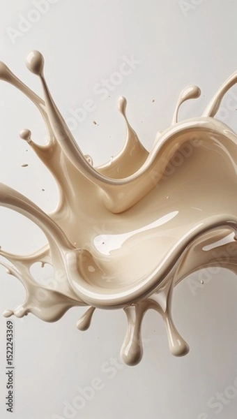 Obraz Creamy Beige Liquid Splash Artwork with Glossy Texture and Elegant Motion on White Background