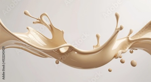Obraz Creamy Beige Liquid Splash Artwork with Glossy Texture and Elegant Motion on White Background