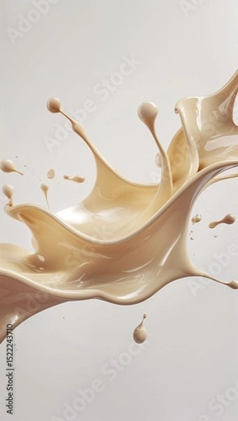 Obraz Creamy Beige Liquid Splash Artwork with Glossy Texture and Elegant Motion on White Background