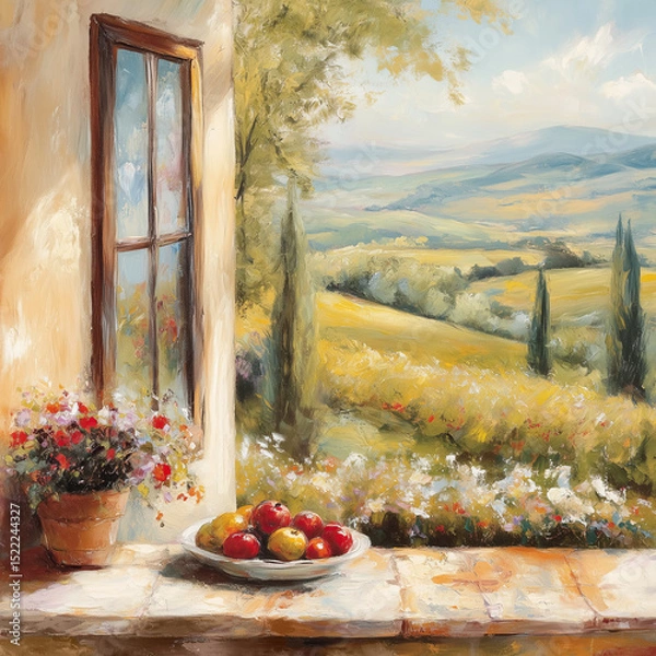 Fototapeta Illustration of a view of  the Tuscany
