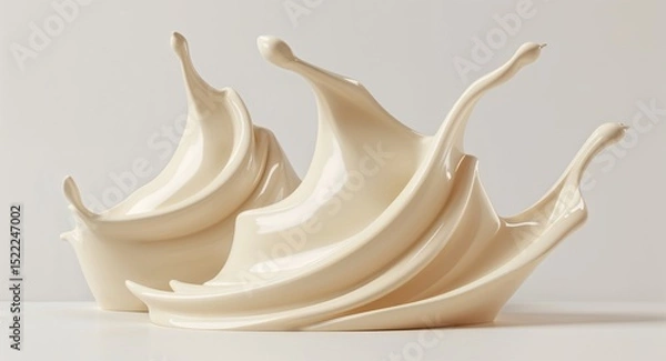 Obraz Three Creamy Beige Liquid Splash Shapes in Triangular Layout on White Background with Fluid Motion