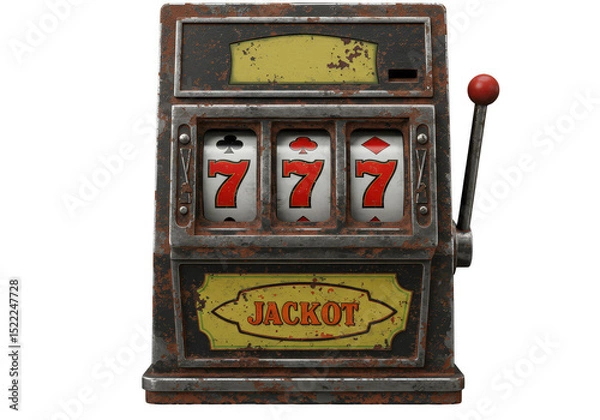 Fototapeta Illustration of Rusted Slot Machine Showing Jackpot Numbers on Transparent