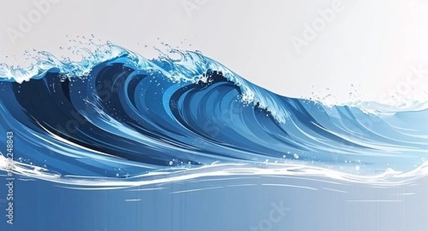 Obraz Realistic Blue Water Wave Illustration with Droplets and Fluid Motion on White Background