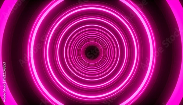 Fototapeta ピンク色ネオンの光の輪が広がる背景