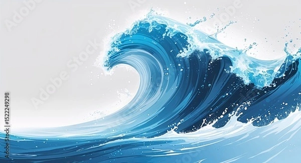 Obraz Realistic Blue Water Wave Illustration with Droplets and Fluid Motion on White Background
