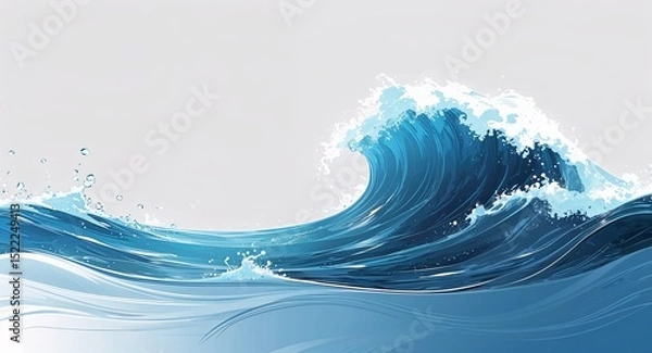 Obraz Realistic Blue Water Wave Illustration with Droplets and Fluid Motion on White Background