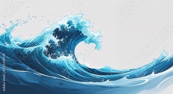 Obraz Realistic Blue Water Wave Illustration with Droplets and Fluid Motion on White Background