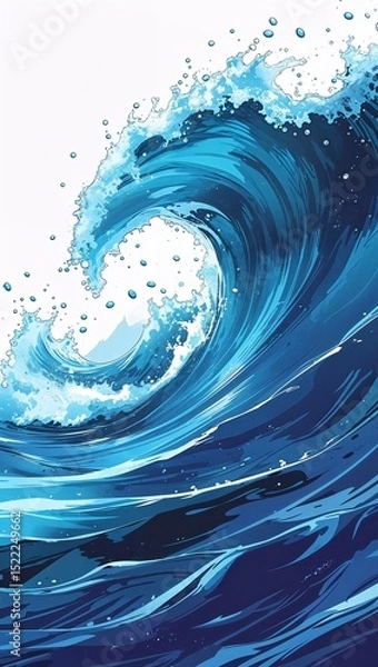 Obraz Realistic Blue Water Wave Illustration with Droplets and Fluid Motion on White Background