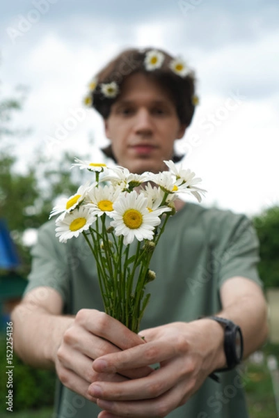 Obraz boy with flowers