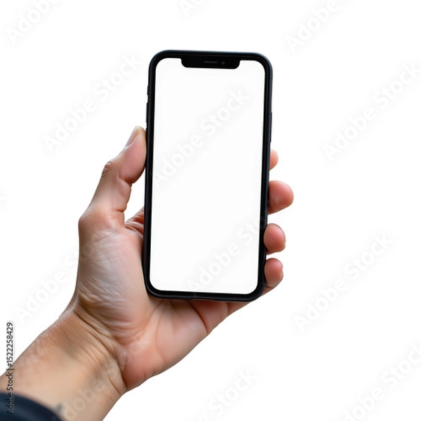 Fototapeta Hand Holding Blank Smartphone Screen for Mockup Presentation and Social Media Display in Minimalist Style