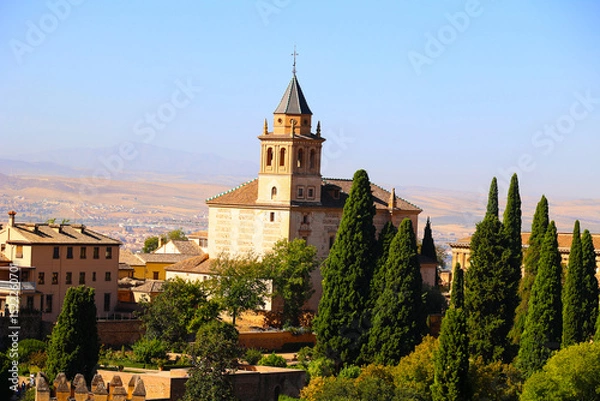 Obraz View of the Church of Saint Mary of the Incarnation-Alhambra in the Spanish city of Granada, Andalusia, Spain  