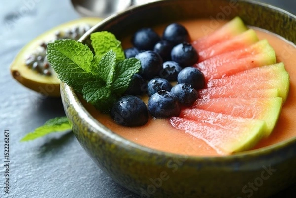 Obraz Healthy smoothie bowl with watermelon and blueberries.