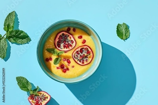 Obraz Vibrant smoothie bowl topped with passion fruit and pomegranate.