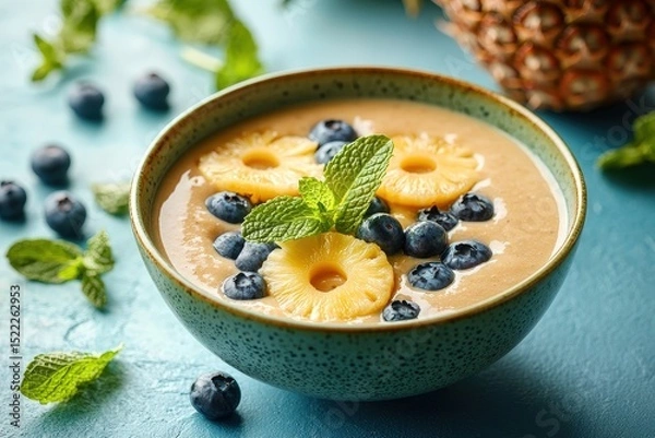 Obraz Delicious smoothie bowl with pineapple and blueberries.