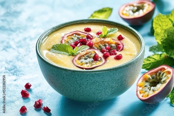Obraz Delicious passion fruit and pomegranate smoothie bowl.