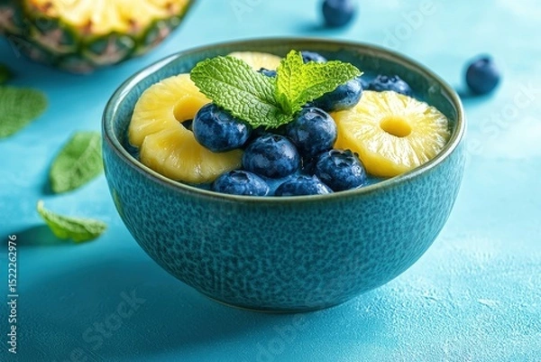 Obraz A bowl of fresh pineapple and blueberries.