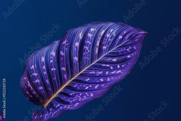 Obraz Close-up of a vibrant purple leaf against a deep blue background.