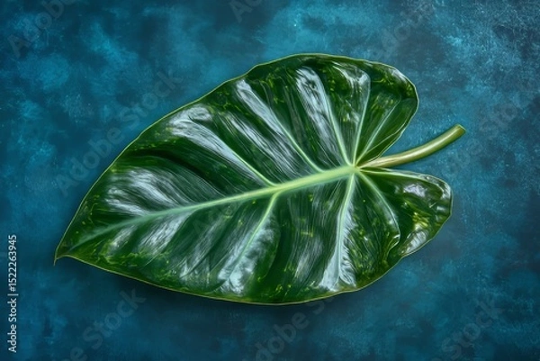 Obraz Close-up of a vibrant tropical leaf on a textured background.