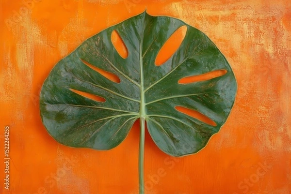 Obraz Lush green leaf on an orange background.